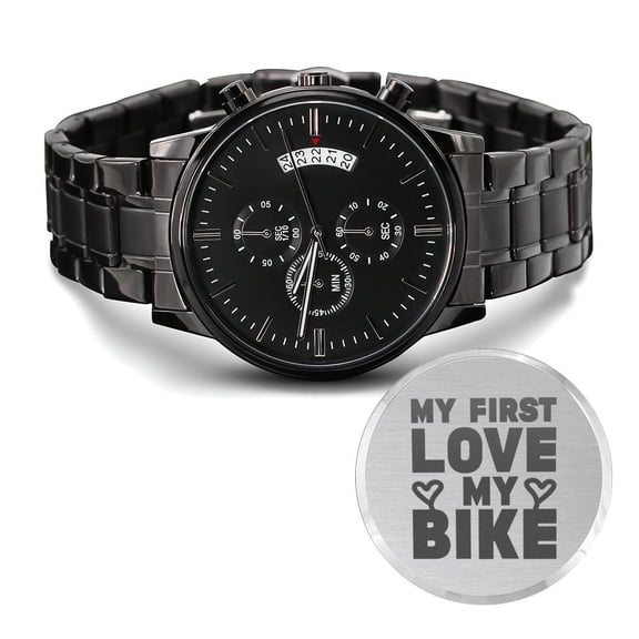 My First Love Engraved Motorcycle Rider Men's Watch Multifunction Stainless Steel W Copper Dial