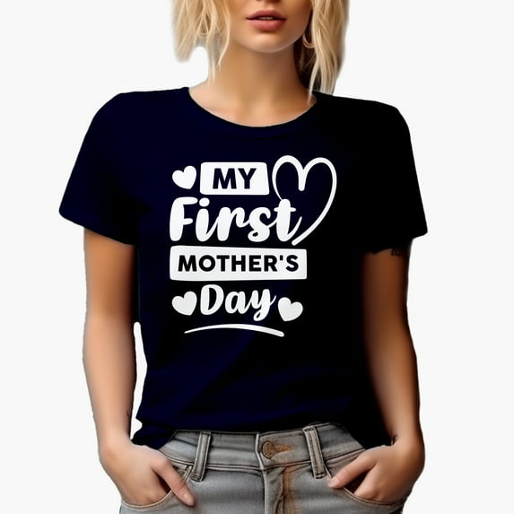 My First Mother's Day for a New Mom, Mother, Mommy, Mama or Mum, Navy Blue T-Shirt, Large