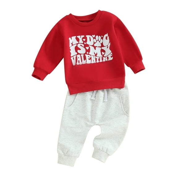 My First New Years Baby Boy Outfit Baby Boy Valentines Day Outfit Letter Print Long Sleeve Sweatshirt T-shirt and Elastic Casual Pants Suit