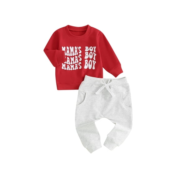 My First New Years Baby Boy Outfit Baby Boy Valentines Day Outfit Letter Print Long Sleeve Sweatshirt T-shirt and Elastic Casual Pants Suit