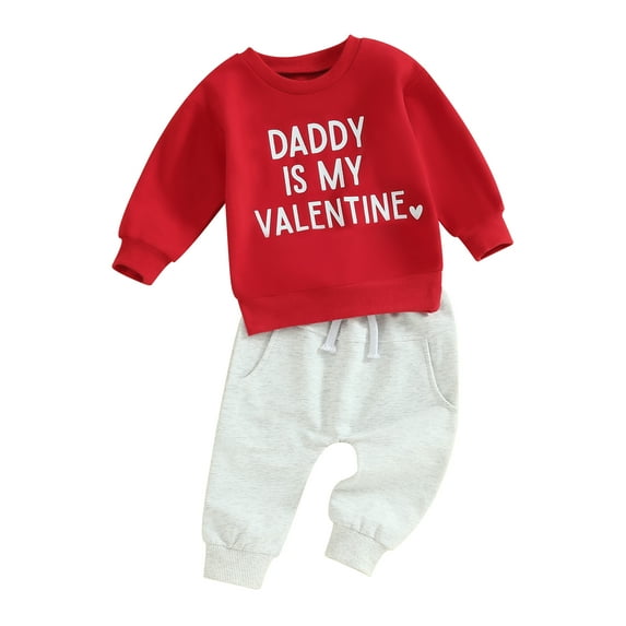 My First New Years Baby Boy Outfit Baby Boy Valentines Day Outfit Letter Print Long Sleeve Sweatshirt T-shirt and Elastic Casual Pants Suit