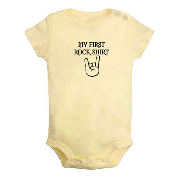 My First Rock Shirt Funny Rompers For Babies, Newborn Baby Unisex Bodysuits, Infant Jumpsuits, Toddler 0-24 Months Kids One-Piece Oufits (Yellow, 0-6 Months)