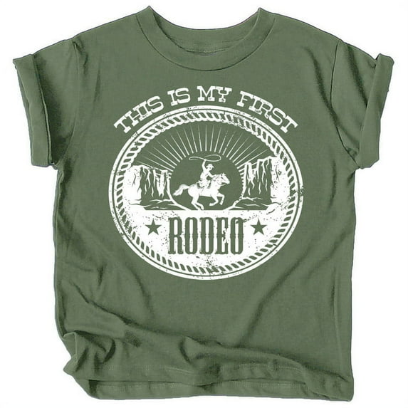 My First Rodeo 1st Birthday T-Shirts for Baby Girls and Boys First Birthday Outfit White on Military Green Shirt 18 Months