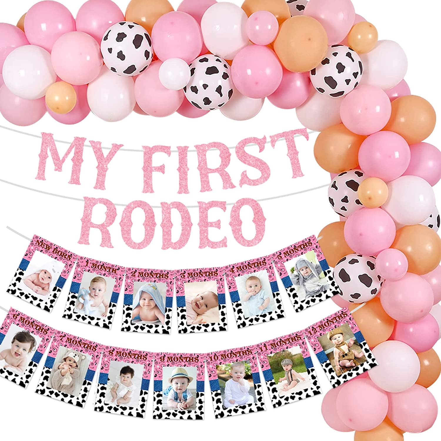 Decorazione per festa di compleanno First Rodeo, cowgirl occidentale, decorazione per il 1° compleanno, sfondo con cowgirl, primo rodeo, topper per torta, seggiolone, bandierina, cavallo, palloncino