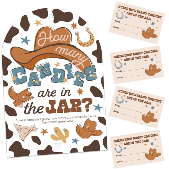 Big Dot of Happiness My First Rodeo - How Many Candies Little Cowboy 1st Birthday Party Game - 1 Stand and 40 Cards - Candy Guessing Game