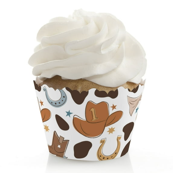 Big Dot of Happiness My First Rodeo - Little Cowboy 1st Birthday Party Decorations - Party Cupcake Wrappers - Set of 12