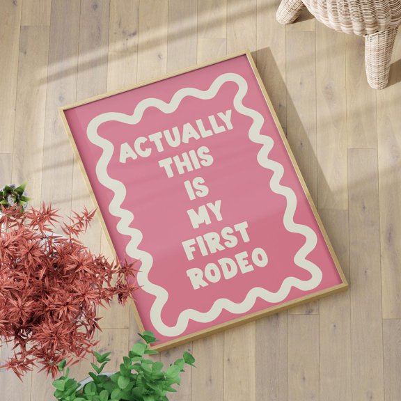My First Rodeo Pink Typography Wall Art, Western Girls Room Decor, Unframed Canvas Size 16x24
