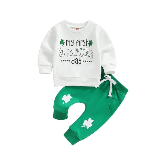 My First St. Patrick's Day Newborn Baby Boys Clothes Sets Long Sleeve Sweatshirts Tops+Green Drawstring Pants