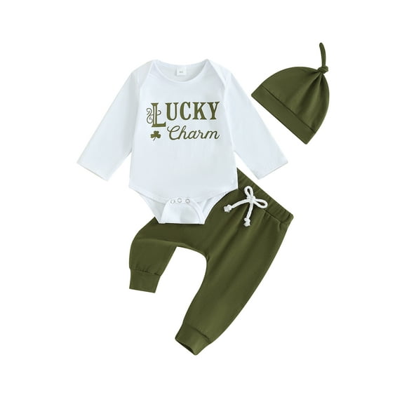 My First St. Patricks Day Baby Boy Girl Outfits Lucky Charm Long Sleeve Romper Pants Beanie 3 6 9 12 18 Months Spring Clothes Set