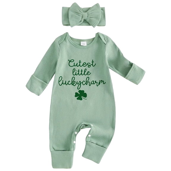 My First St Patricks Day Baby Girl Outfit Cutest Little Charm Romper Jumpsuit Clover Onesie Clothes