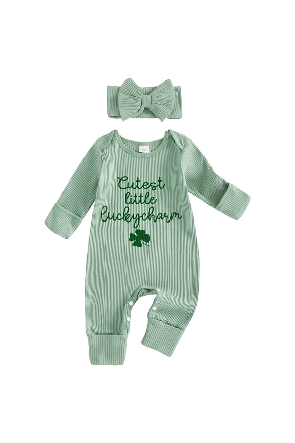 My First St Patricks Day Baby Girl Outfit Cutest Little Charm Romper Jumpsuit Clover Onesie Clothes