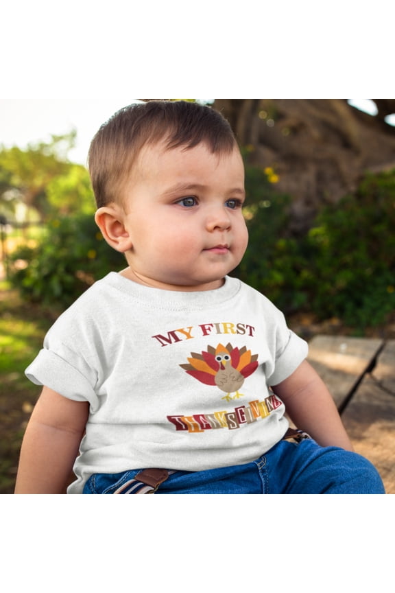 My First ThanksGiving (Turkey) - Organic Short Sleeve Baby Bodysuit