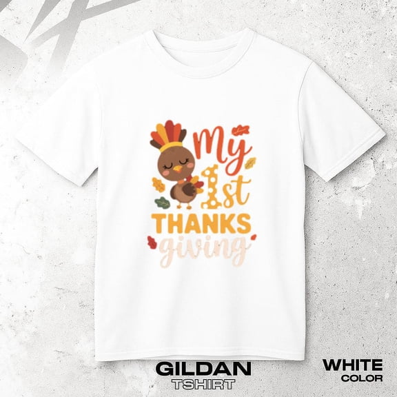 My First Thanksgiving 1st Birthday Cute Turkey 1 Year Old Baby Unisex T-Shirt, up to size 5XL.