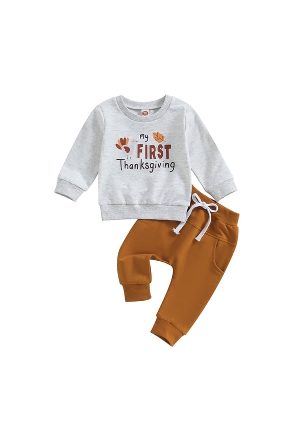 My First Thanksgiving Baby Boy Outfit 3M 6M 12M 18M Infant Long Sleeve Turkey Sweatshirt Casual Pants Sets Cute Fall Clothes