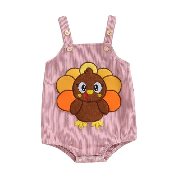 My First Thanksgiving Baby Girl Boy Outfit Turkey Romper Corduroy Overalls Sleeveless Straps Jumpsuits Bodysuits Cute Fall Clothes