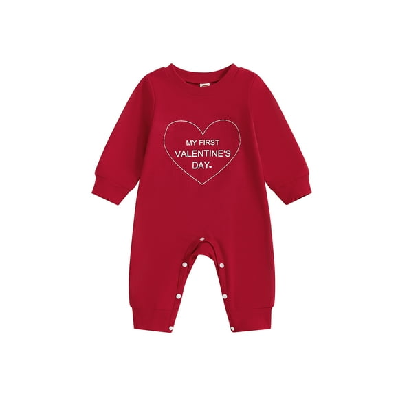 My First Valentines Day Outfit Baby Girl 3 6 12 18 Months Letter Heart Print Romper Long Sleeve Overalls Jumpsuit Spring Clothes