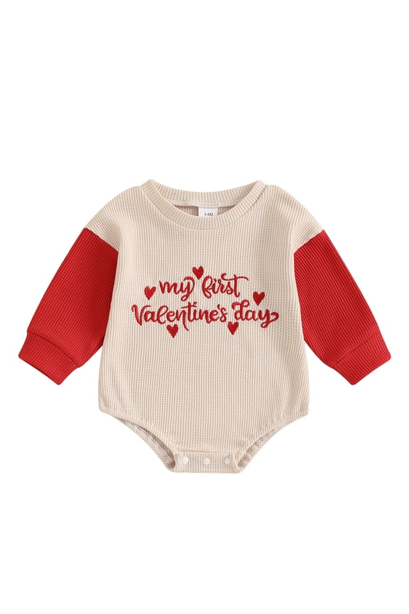 My First Valentines Day Outfit Baby Girl Boy Sweatshirt Bubble Romper Heart Sweater One Piece Bodysuit Spring Clothes