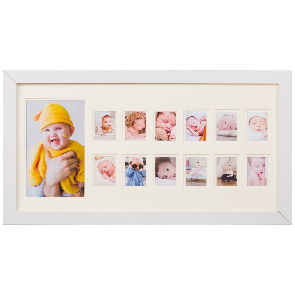 First Year Baby Keepsake Frame, Double Mat, Stand, Hangers - White ...