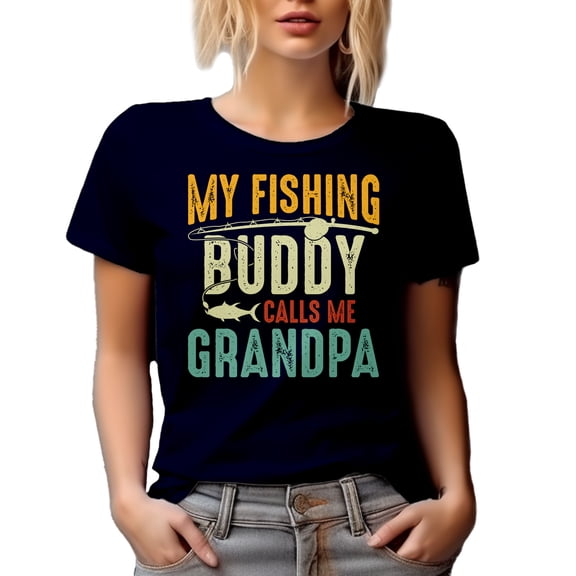My Fishing Buddy Calls Me Grandpa - Fishing Enthusiast Grandfather, Navy Blue T-Shirt, Medium