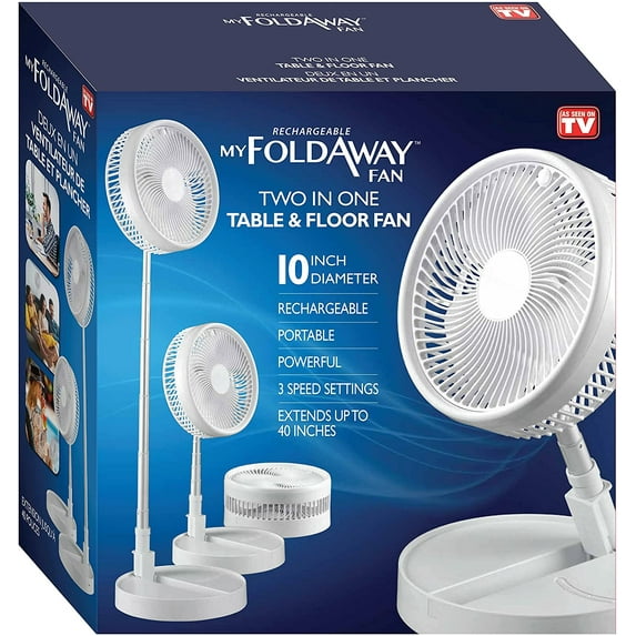My Foldaway Fan, 2-in-1 Adjustable Height 40 in. Unique Foldable and Portable Rechargeable Floor and Table Fan 10"