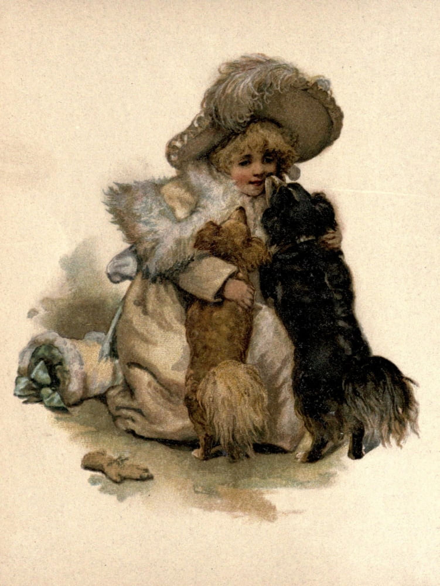 My Friend Doggie c1890 Girl with dogs Canvas Art - Unknown (18 x 24)