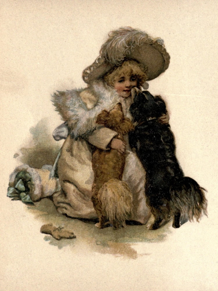 My Friend Doggie c1890 Girl with dogs Canvas Art - Unknown (24 x 36)