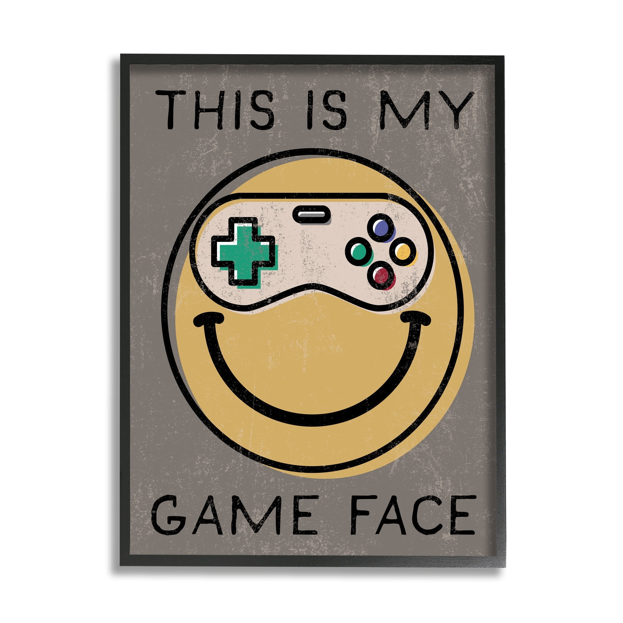 My Game Face Phrase Yellow Smiley Retro Controller Sports Graphic Art Framed Art Print Wall Art