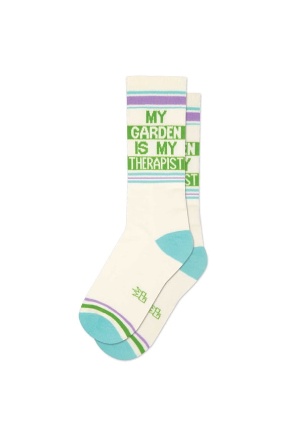 My Garden Is My Therapist, Novelty Gift Socks For Men, Women and Teens, Unisex Gym Crew Socks ( Made in the USA )