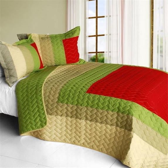 My Garden - Vermicelli-Quilted Patchwork Geometric Quilt Set Full & Queen Size - Green