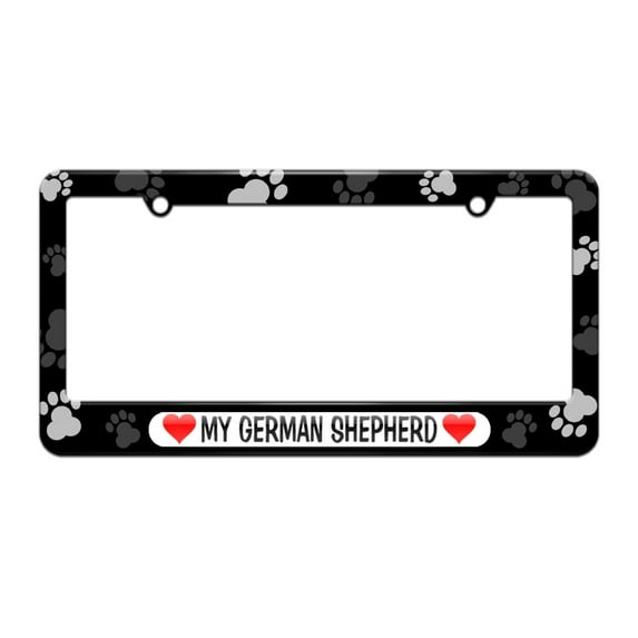 My German Shepherd Love with Hearts License Plate Tag Frame - Paw Prints Design