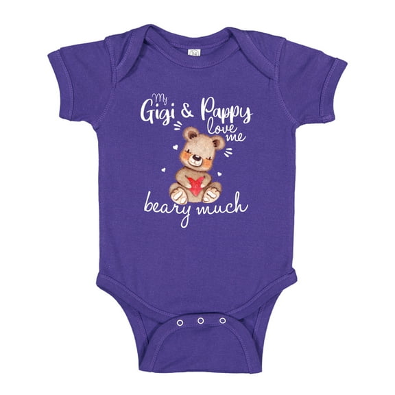 My Gigi and Pappy Love Me Beary Much Baby Bodysuit One Piece NB Purple