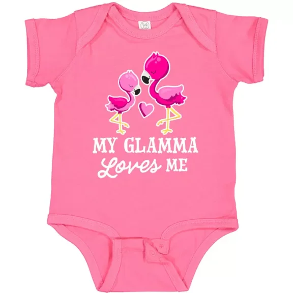 My Glamma Loves Me With Two Flamingos Baby Bodysuit Family Grandma Bodysuit Cute Baby Onesie, BABY BODYSUIT LAT 4424