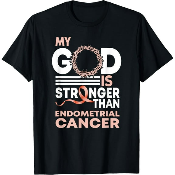 My God Is Stronger Than Endometrial Cancer Awareness Ribbon T-Shirt