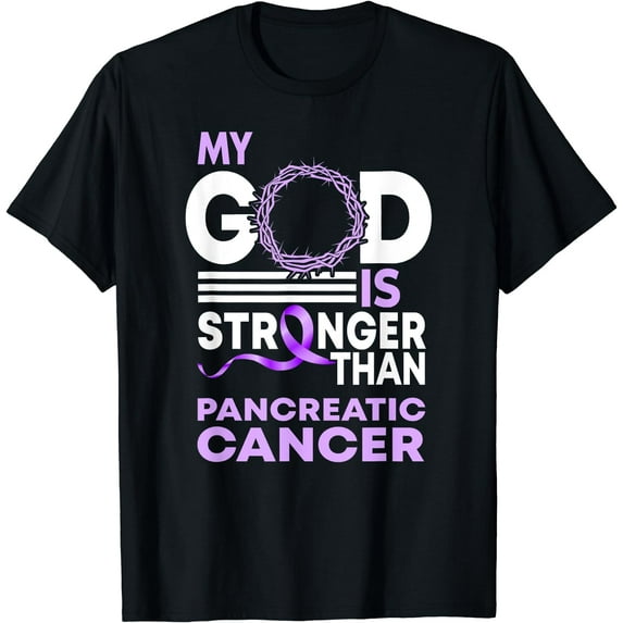 My God Is Stronger Than Pancreatic Cancer Awareness Ribbon T-Shirt