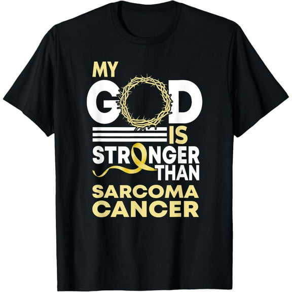 My God Is Stronger Than Sarcoma Cancer Awareness Ribbon T-Shirt