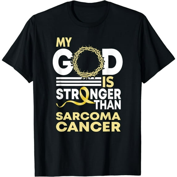 My God Is Stronger Than Sarcoma Cancer Awareness Ribbon T-Shirt