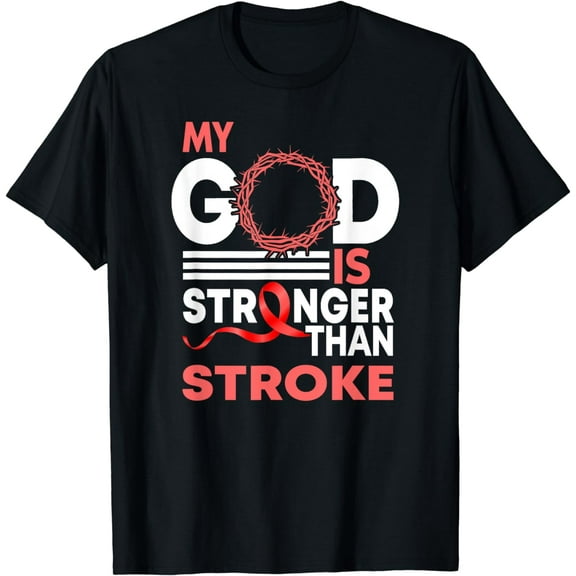 My God Is Stronger Than Stroke Awareness, Ribbon T-Shirt mens t hirt men，black，women，misfits，journey ，boys