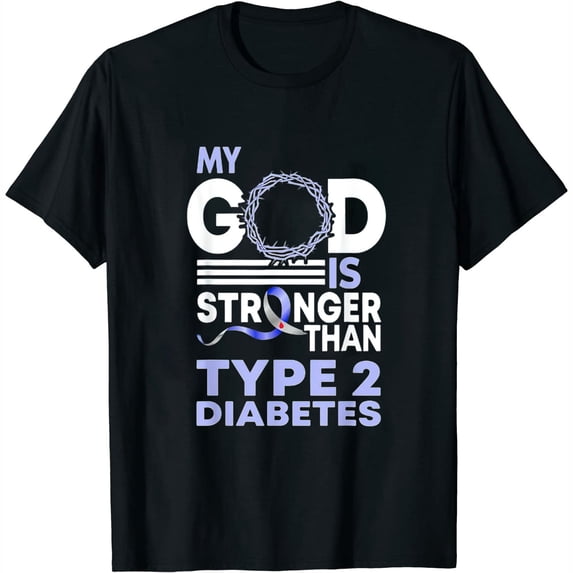 My God Is Stronger Than Type 2 Diabetes Awareness Ribbon Womens T-Shirt Black S