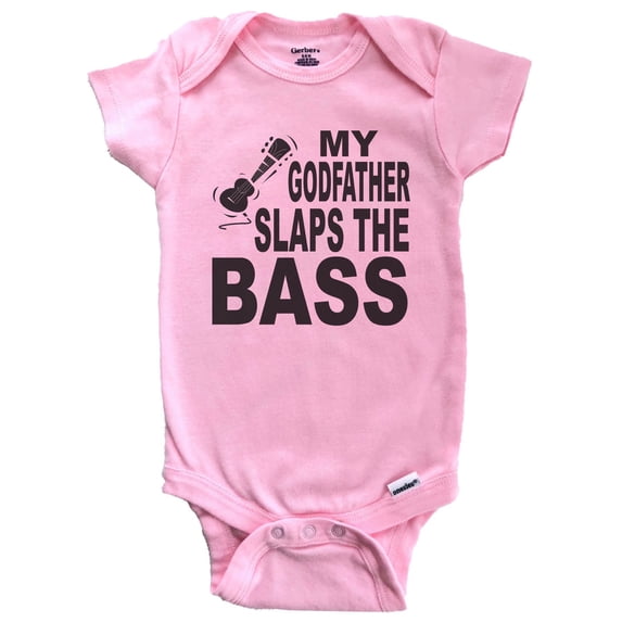 My Godfather Slaps The Bass Funny Music Baby Bodysuit (Pink)