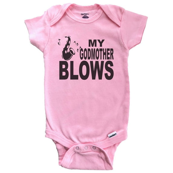 My Godmother Blows Saxophone Funny Music Baby Bodysuit (Pink)
