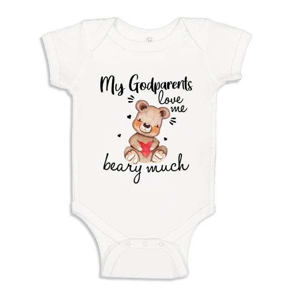 My Godparents love Me Beary Much Baby Bodysuit One Piece 12 mo White