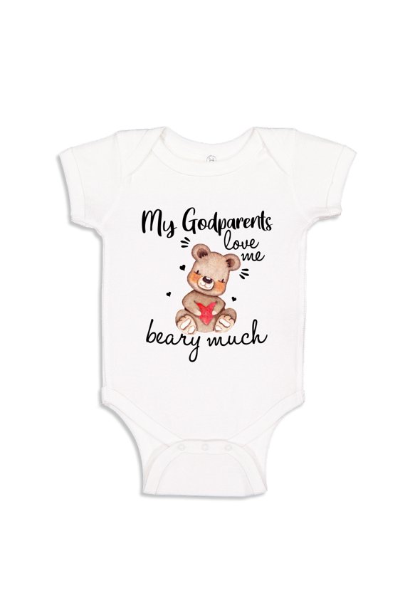 My Godparents love Me Beary Much Baby Bodysuit One Piece 24 mo White