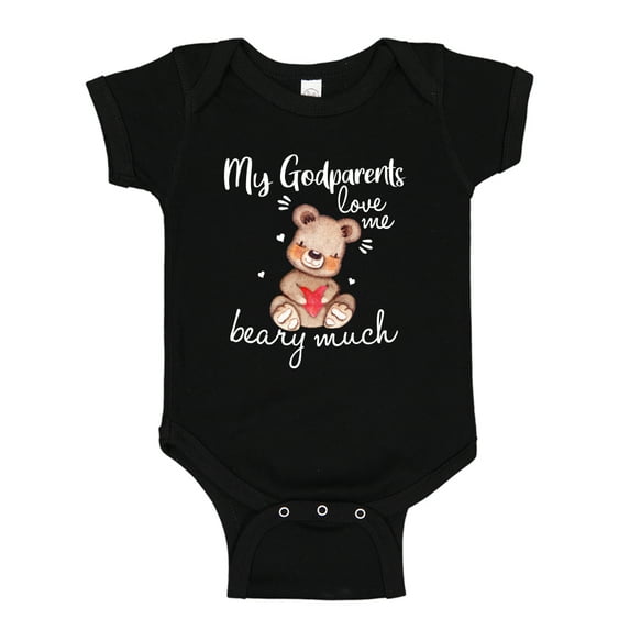 My Godparents love Me Beary Much Baby Bodysuit One Piece NB Black
