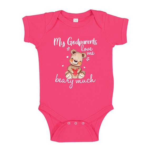 My Godparents love Me Beary Much Baby Bodysuit One Piece NB Cyber Pink