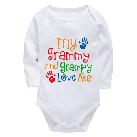 My Grammy And Grampy Love Me Newborn Take Home Outfit Boy Long Sleeve Neutral Baby Onesie White Baby Girls Rompers