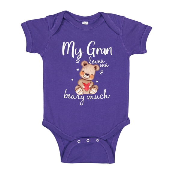 My Gran Loves Me Beary Much Baby Bodysuit One Piece NB Purple