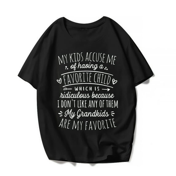 My Grandkids Are My Favorite Grandma Women T-Shirt Nana Casual Mother's Day Cute Graphics Shirts Tops Gift Tee Black XX-Large