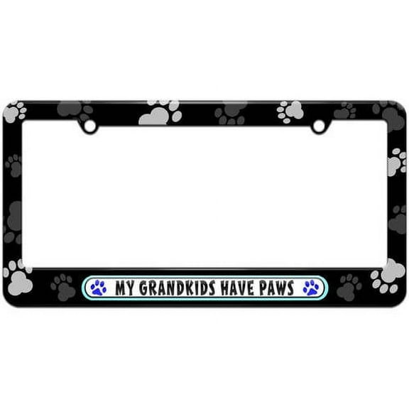 My Grandkids Have Paws Prints Dogs Cats Blue License Plate Tag Frame, Multiple Colors