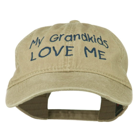 My Grandkids Love Me Embroidered Washed Cap - Khaki OSFM