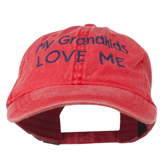 My Grandkids Love Me Embroidered Washed Cap - Red OSFM